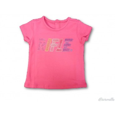 T-shirt con logo e strass...